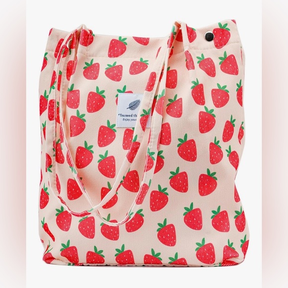 Handbags - STRAWBERRY PRINT CORDUROY TOTE BAG